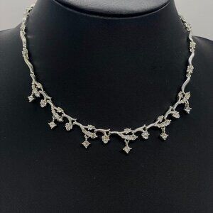 Trifari Crown Clusters Rhinestone Chain Necklace Lobster Silver Tone 15-18 Inch